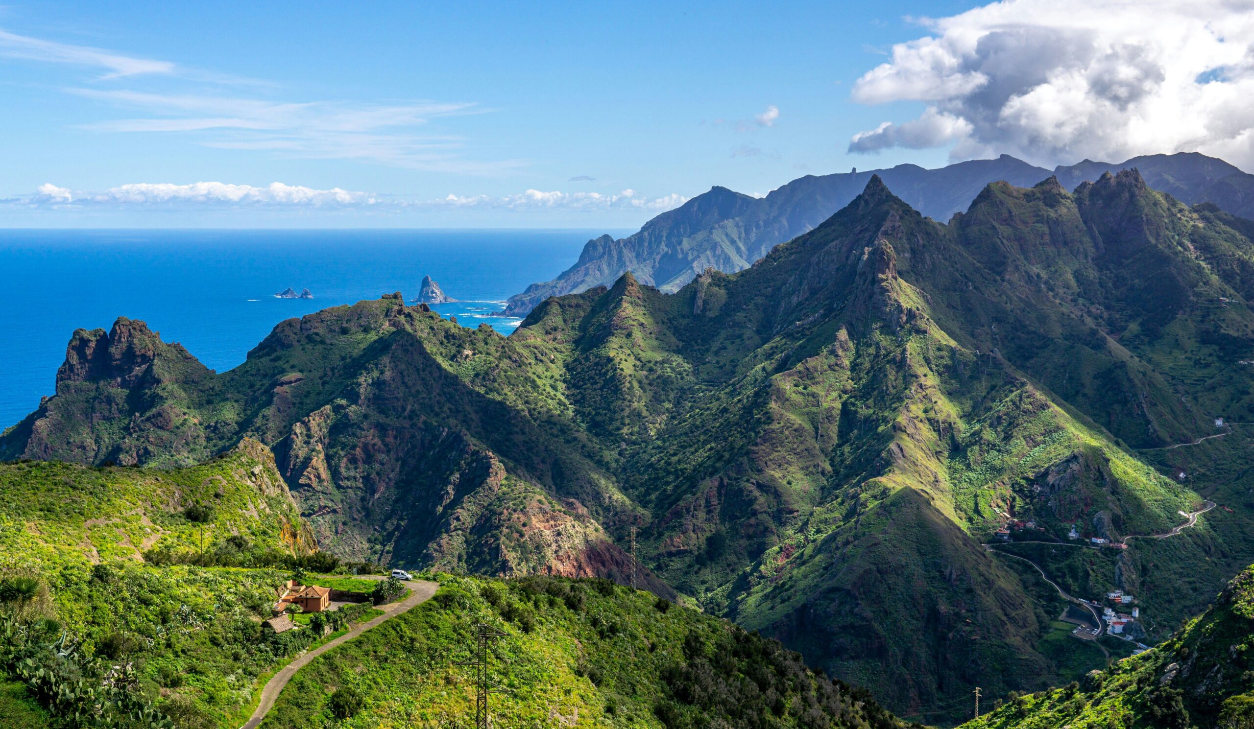 Mountainous landscape overlooking the coastline in Tenerife, Canary Islands.